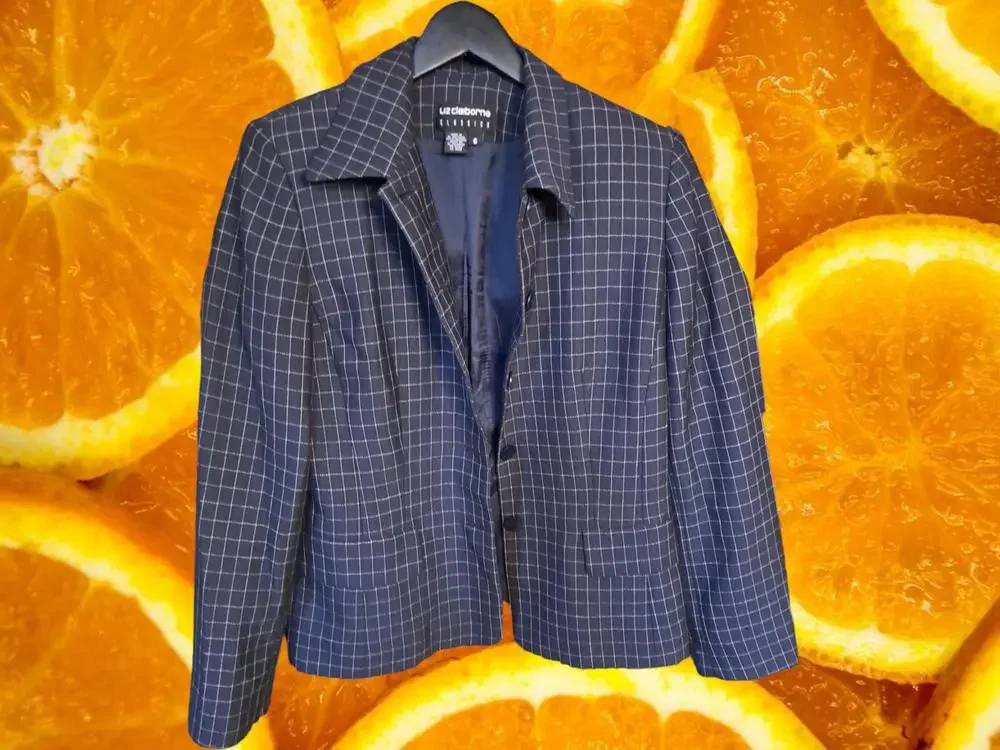 Liz Claiborne Blue and‎ White Check Button Up Blazer Size 6